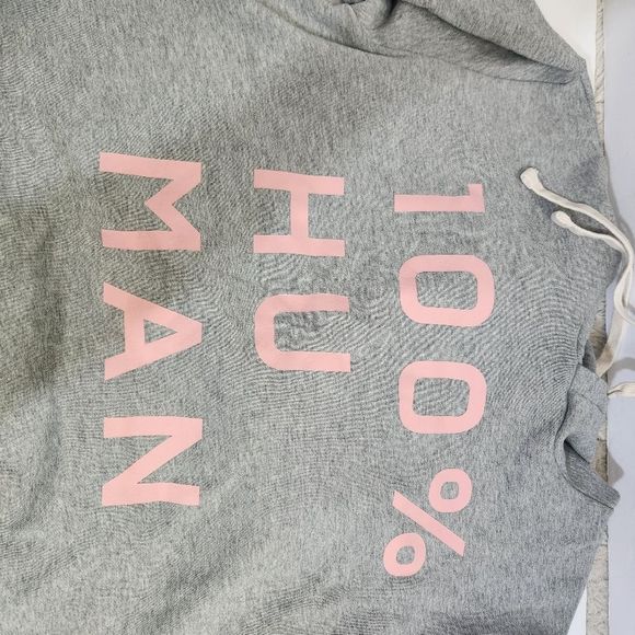 Everlane grey pink graphic  100% human typography hoodie sweatshirt size small - Picture 8 of 12